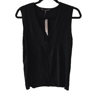 NWT Antonio Melani Black Knit Twist Front Y2K Sleeveless Shirt Size L Large